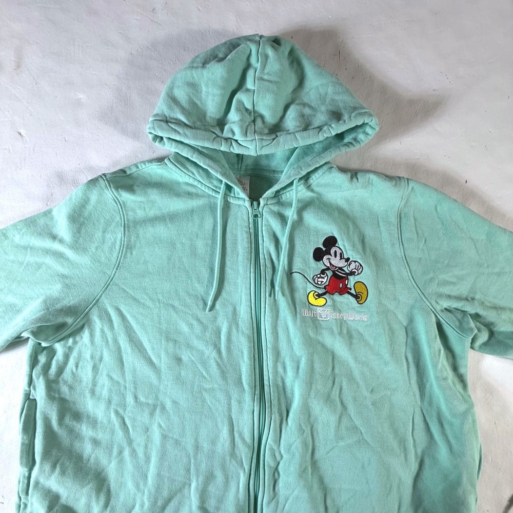 Disney Walt Disney World Hoodie Womens 2X Mint Green Mickey Mouse Zip Up Fleece
